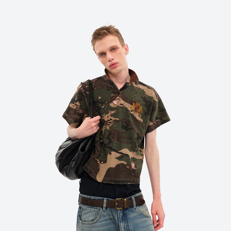 Distressed Camo Polo